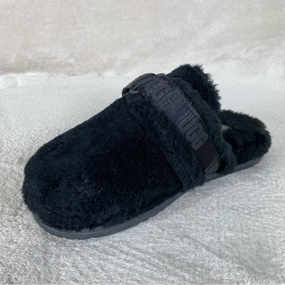 UGG Fluff It Mens Slipper Mule Size 9 Black Sheepskin Slip On Adjustable - Picture 4 of 11